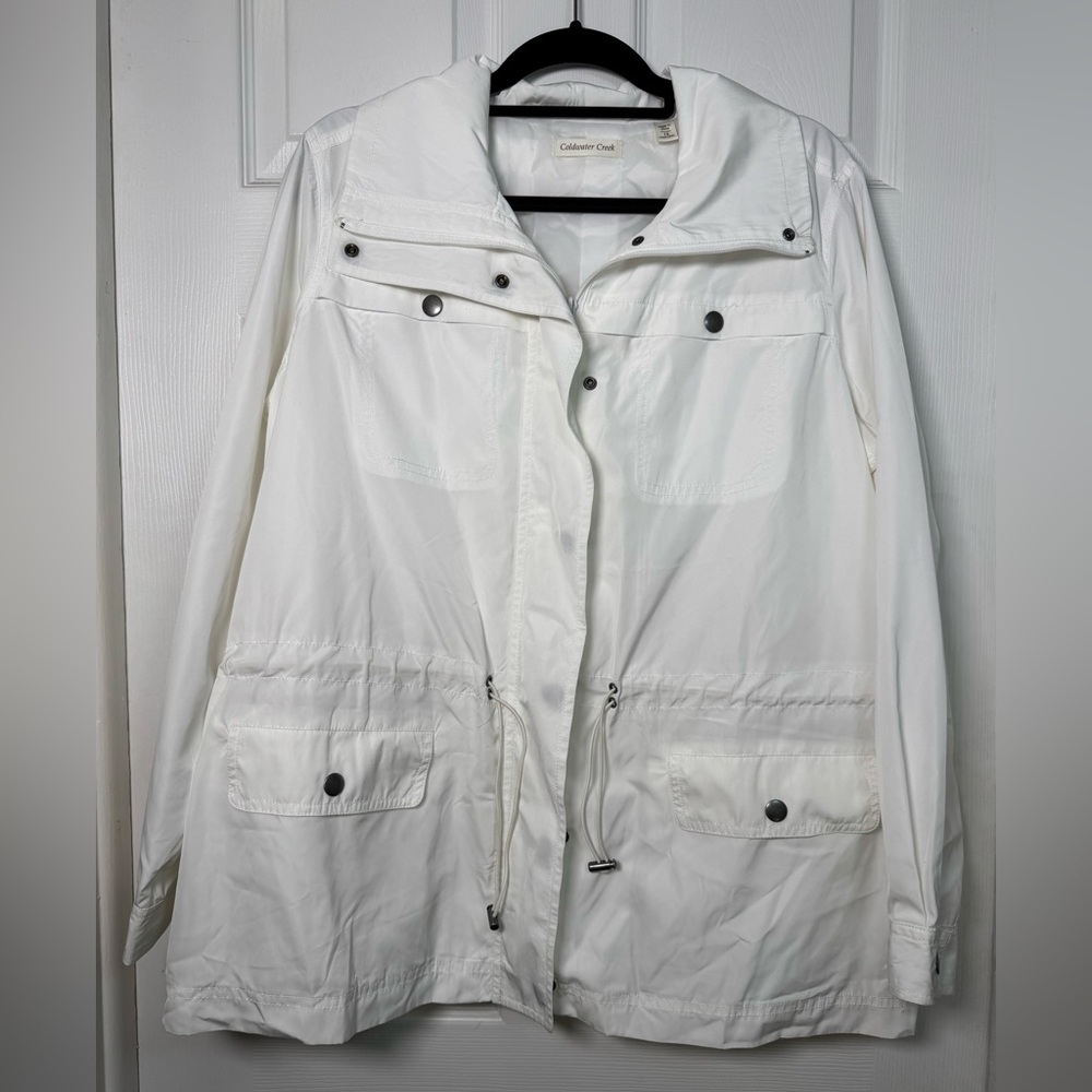 Coldwater Creek 1X White Anorak Utility Jacket Cinch Waist Lightweight